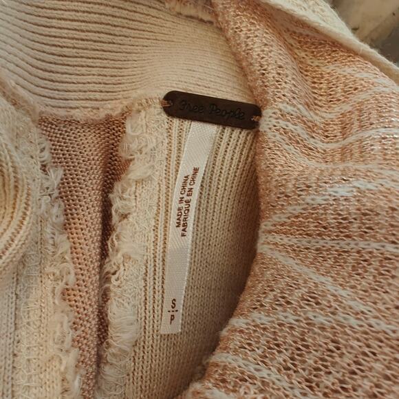 Boho Light Pink Knit Dress Small Deep V Back Tie Bell Sleeve Fit & Flare - Picture 4 of 4